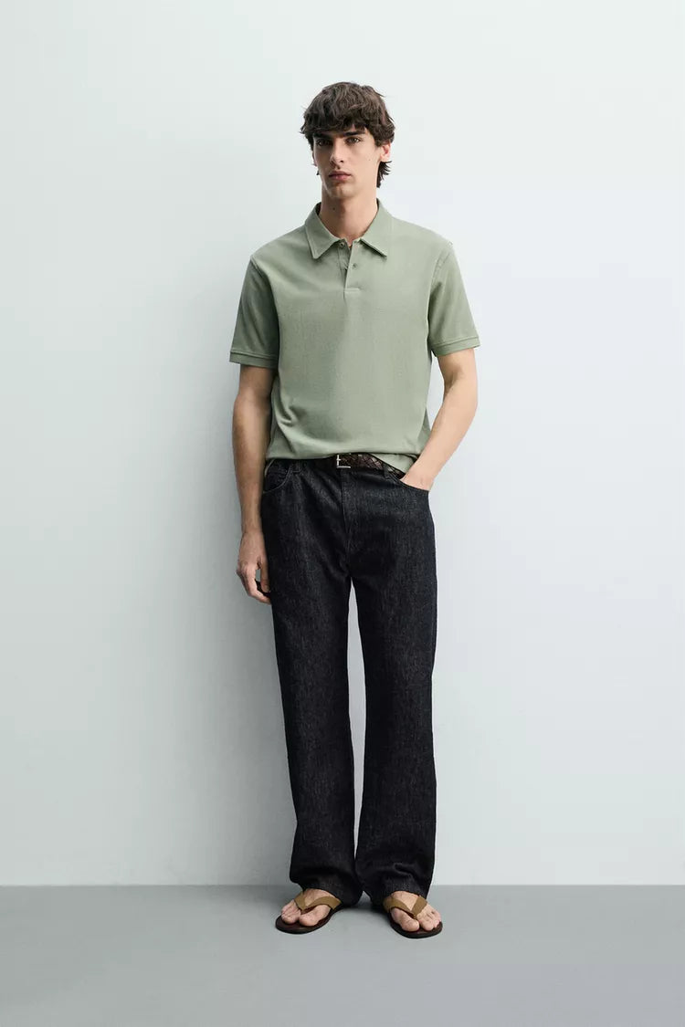 ZARA REGULAR FIT TEXTURED POLO SHIRT