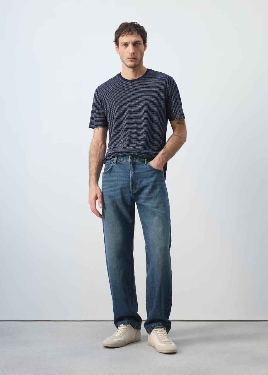 MANGO STRIPED SLIM-FIT LINEN T-SHIRT