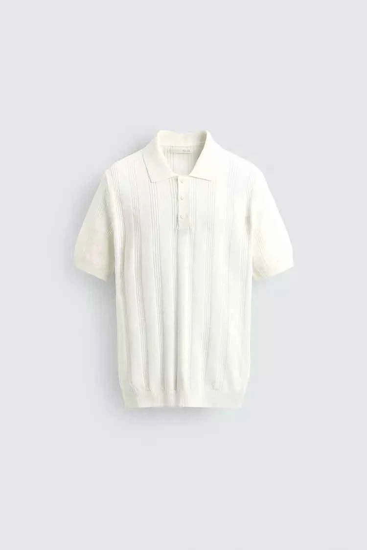 ZARA REGULAR FIT TEXTURED KNIT POLO SHIRT