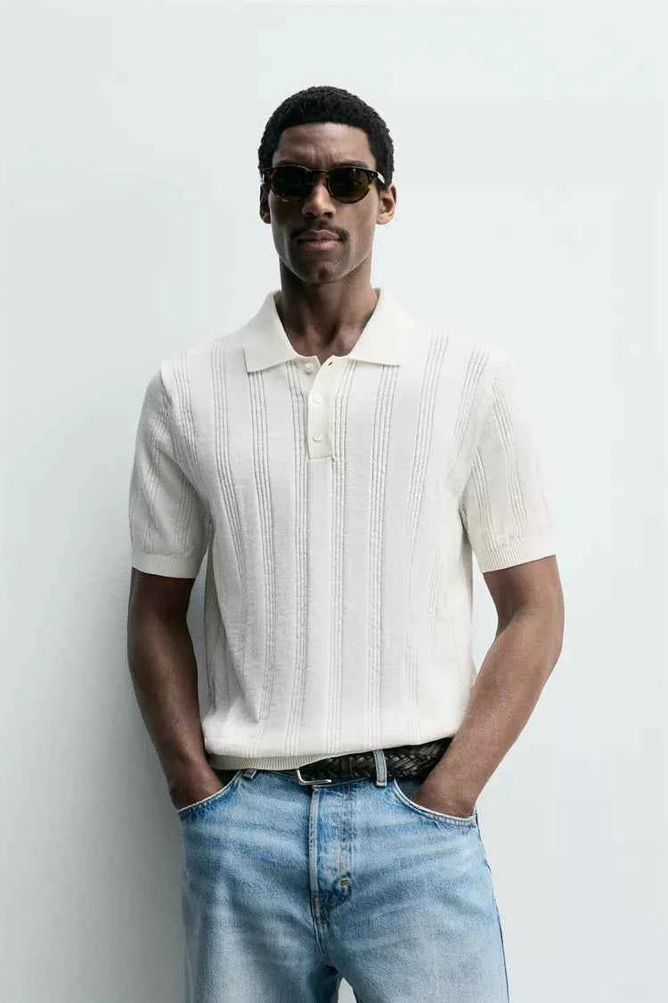 ZARA REGULAR FIT TEXTURED KNIT POLO SHIRT