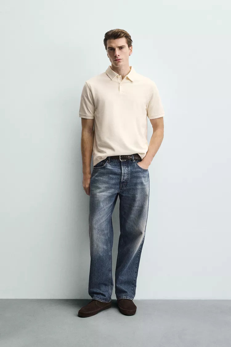 ZARA REGULAR FIT TEXTURED POLO SHIRT