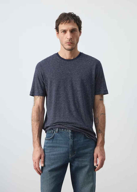 MANGO STRIPED SLIM-FIT LINEN T-SHIRT