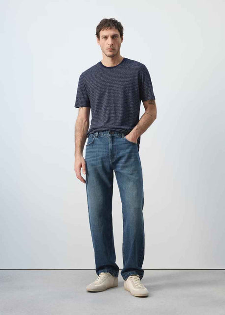 MANGO STRIPED SLIM-FIT LINEN T-SHIRT