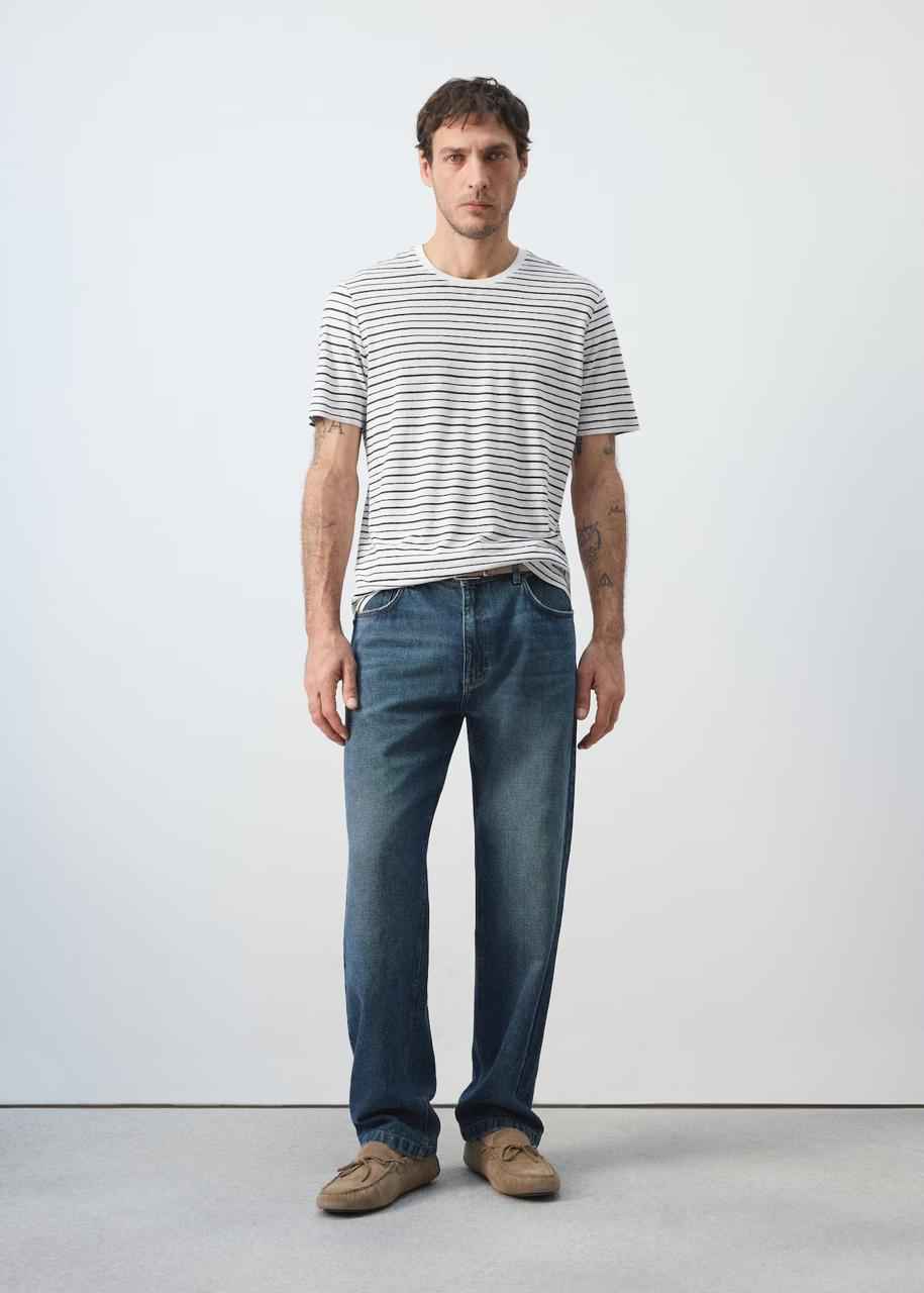 MANGO STRIPED SLIM-FIT LINEN T-SHIRT