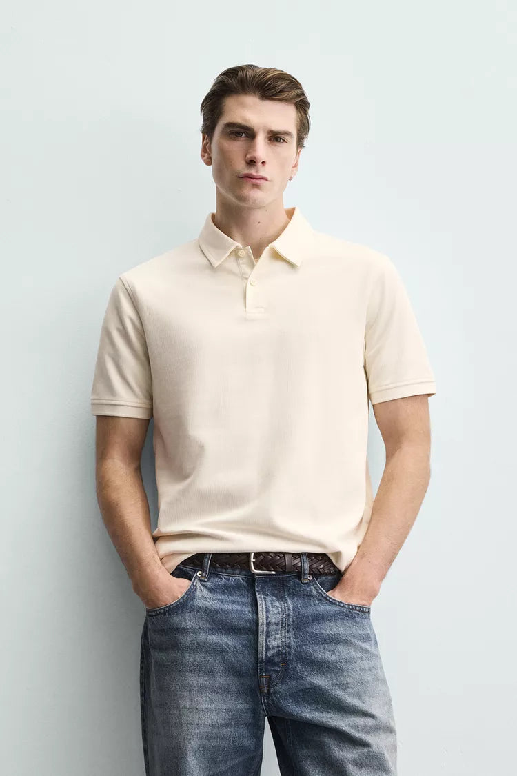 ZARA REGULAR FIT TEXTURED POLO SHIRT