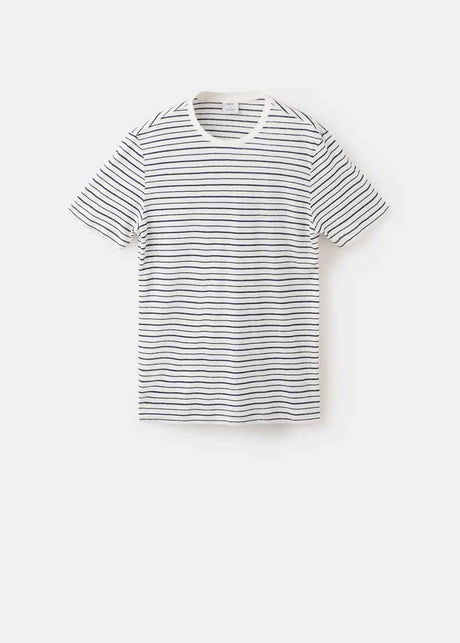 MANGO STRIPED SLIM-FIT LINEN T-SHIRT