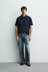 ZARA REGULAR FIT TEXTURED POLO SHIRT