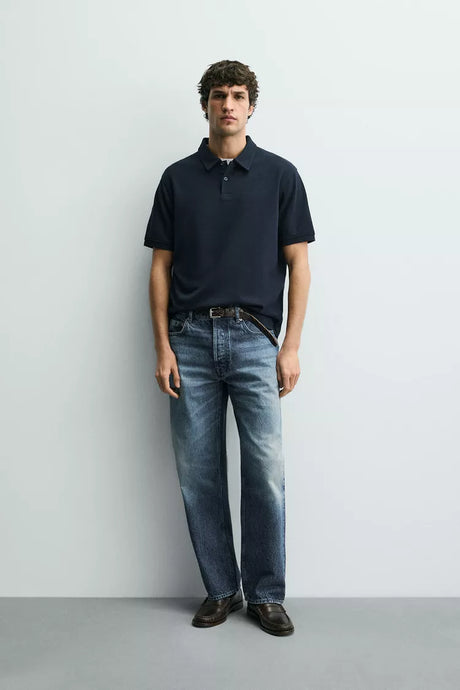 ZARA REGULAR FIT TEXTURED POLO SHIRT