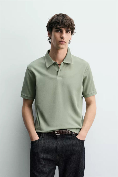 ZARA REGULAR FIT TEXTURED POLO SHIRT