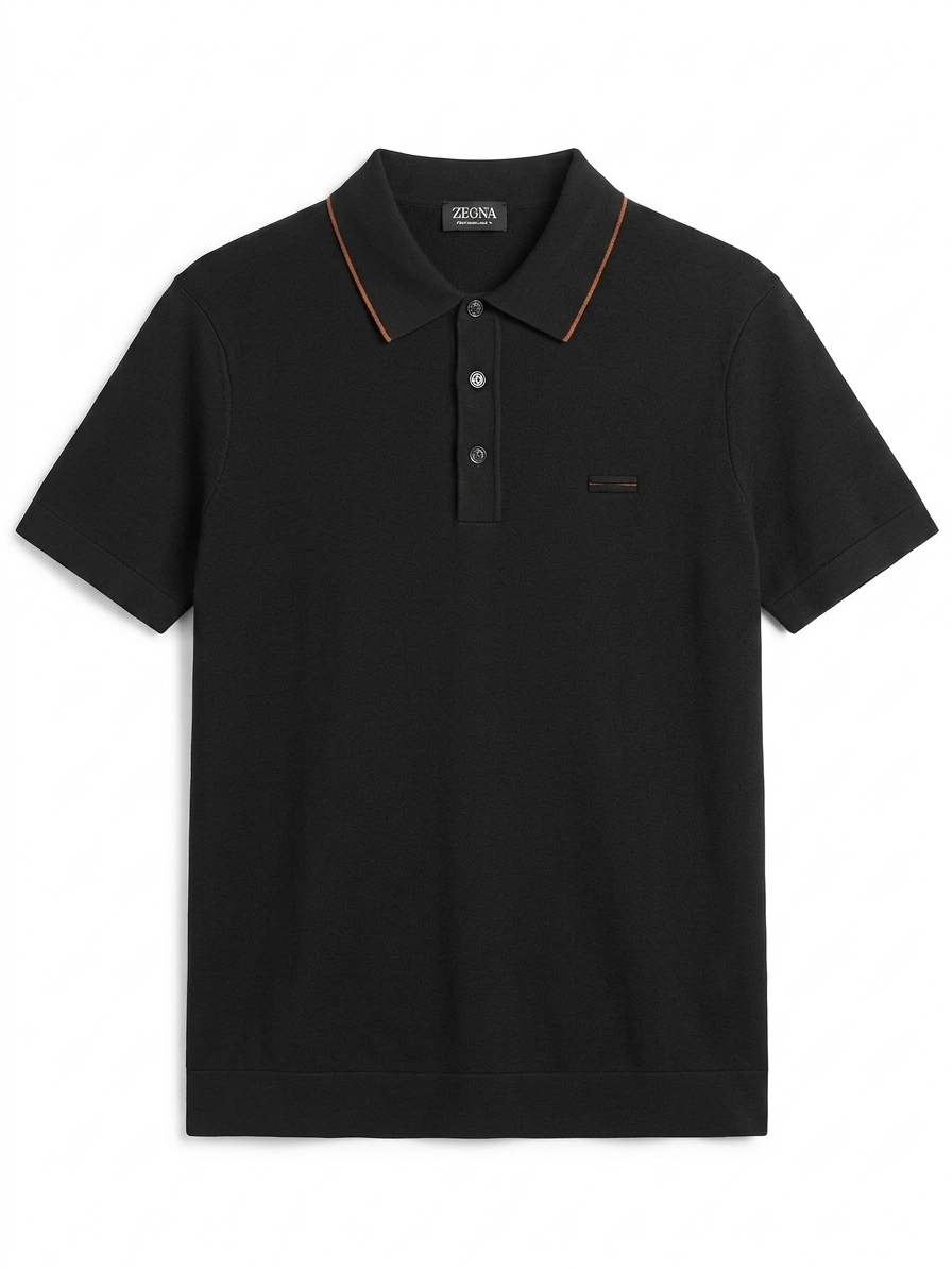 ZEGNA WOVEN POLO WITH BUTTON T-SHIRT - Urban store