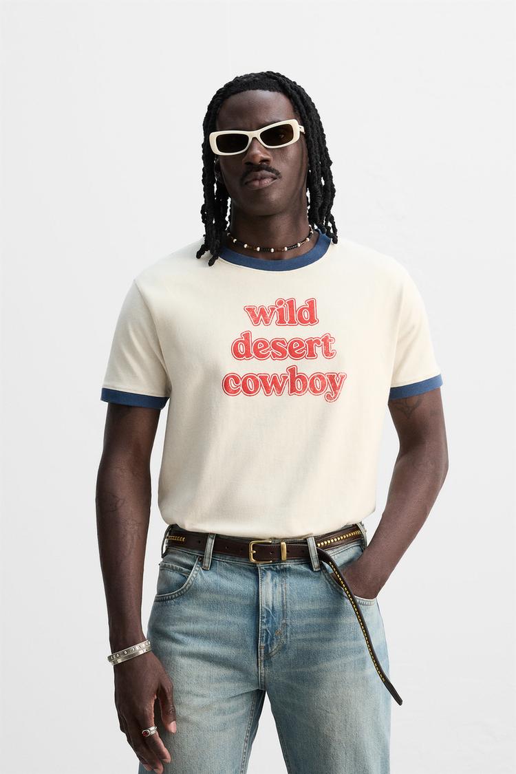 ZARA RIB CONTRAST TEXT T-SHIRT