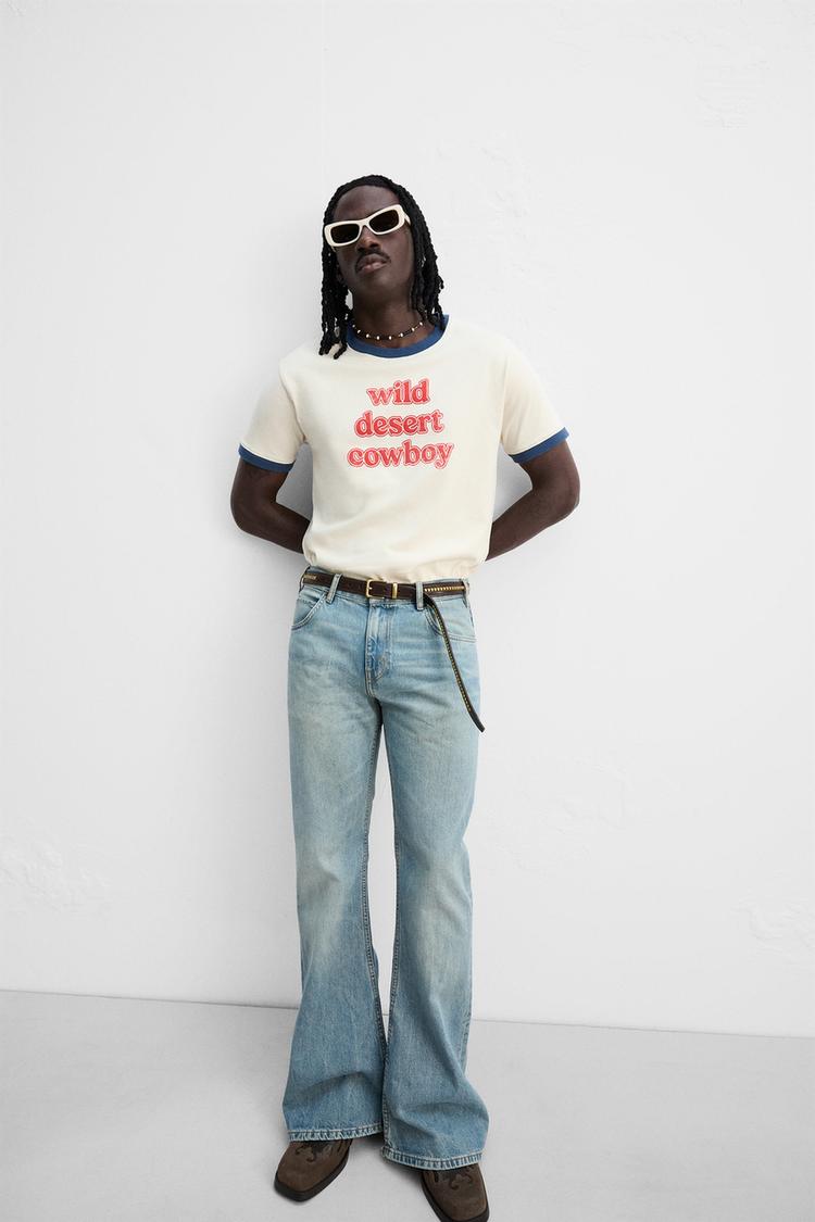ZARA RIB CONTRAST TEXT T-SHIRT