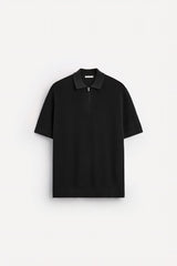 ZARA TEXTURED WEAVE POLO SHIRT WITH ZIP