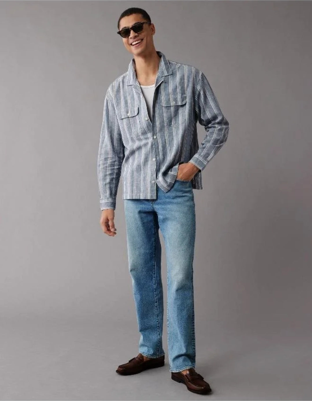 American Eagle AE Flex LINEN Button-Up