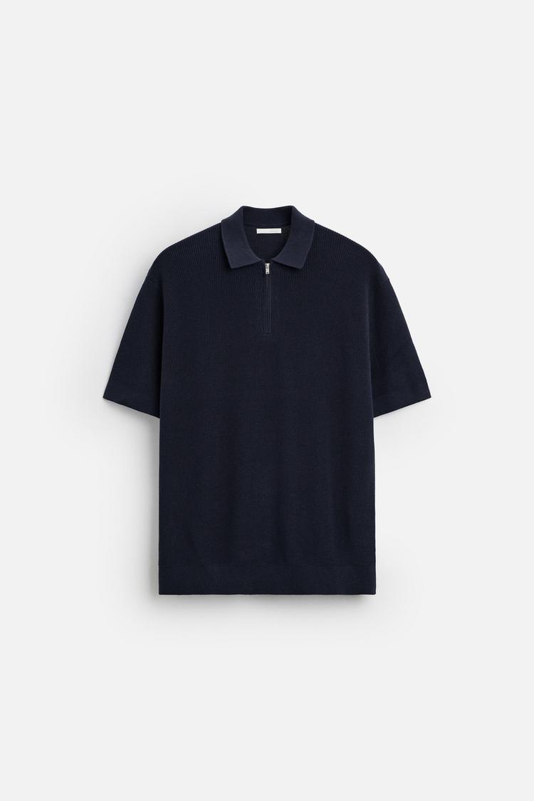 ZARA TEXTURED WEAVE POLO SHIRT WITH ZIP