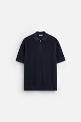ZARA TEXTURED WEAVE POLO SHIRT WITH ZIP