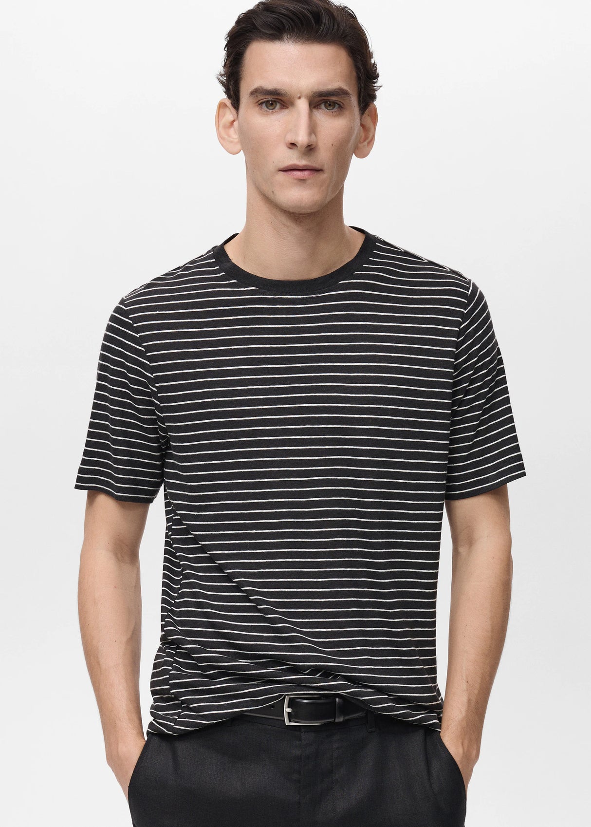 Mango 100% linen striped t-shirt