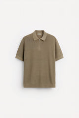 ZARA TEXTURED WEAVE POLO SHIRT WITH ZIP