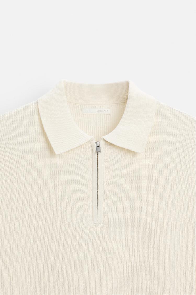 ZARA TEXTURED WEAVE POLO SHIRT WITH ZIP
