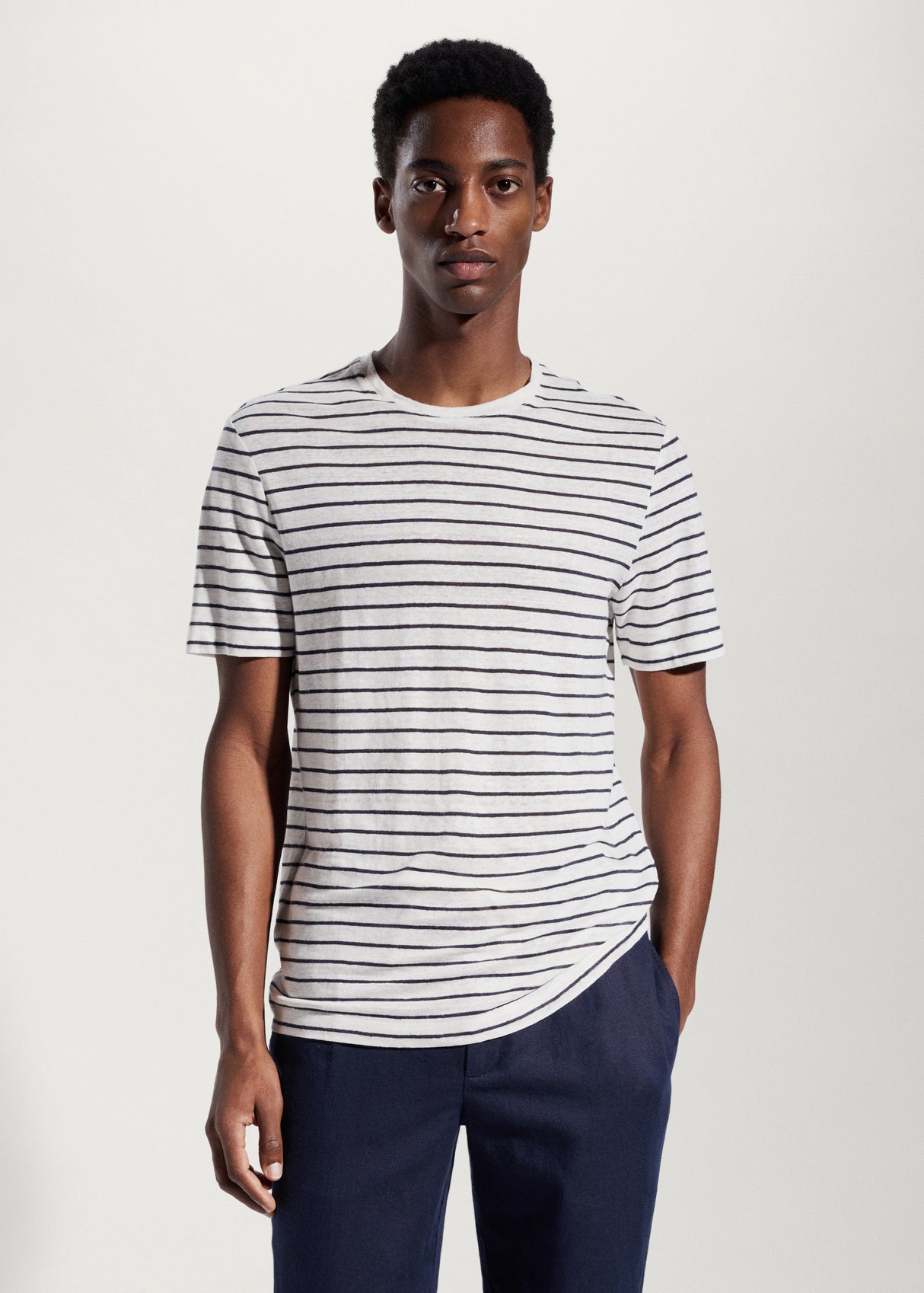 Mango 100% linen striped t-shirt
