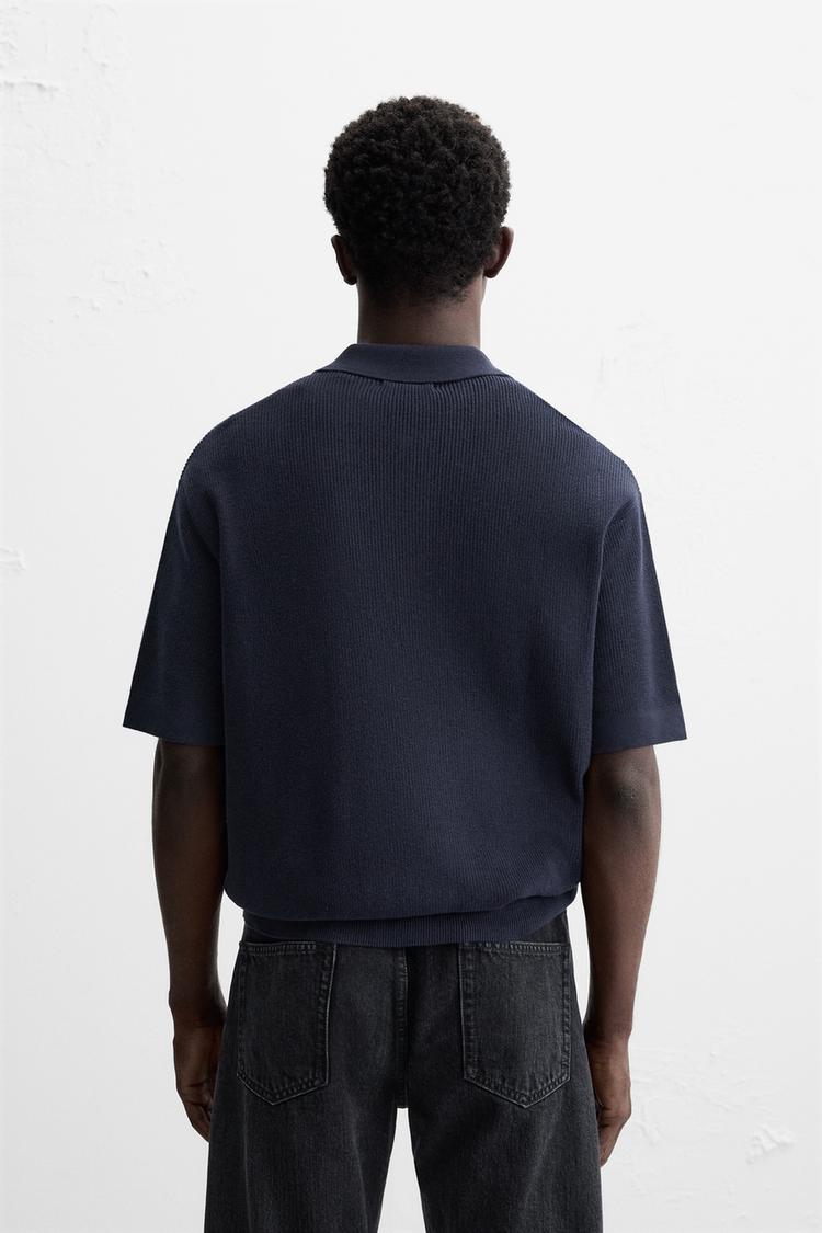 ZARA TEXTURED WEAVE POLO SHIRT WITH ZIP