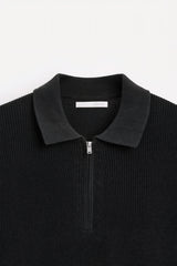 ZARA TEXTURED WEAVE POLO SHIRT WITH ZIP