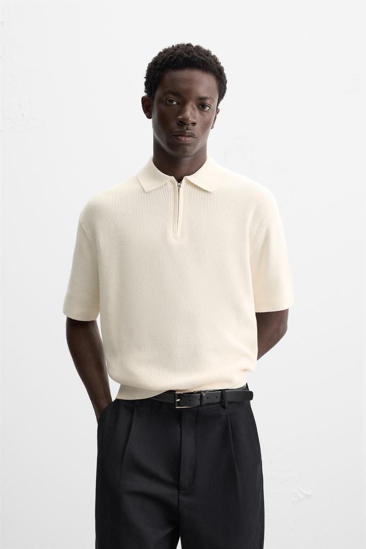 ZARA TEXTURED WEAVE POLO SHIRT WITH ZIP
