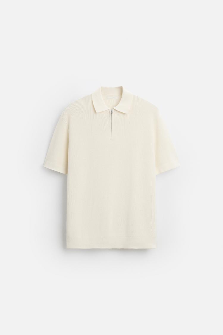 ZARA TEXTURED WEAVE POLO SHIRT WITH ZIP