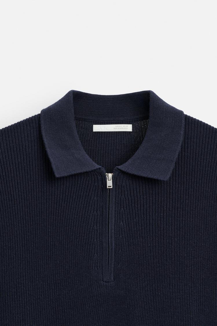 ZARA TEXTURED WEAVE POLO SHIRT WITH ZIP