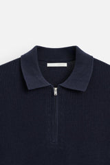 ZARA TEXTURED WEAVE POLO SHIRT WITH ZIP