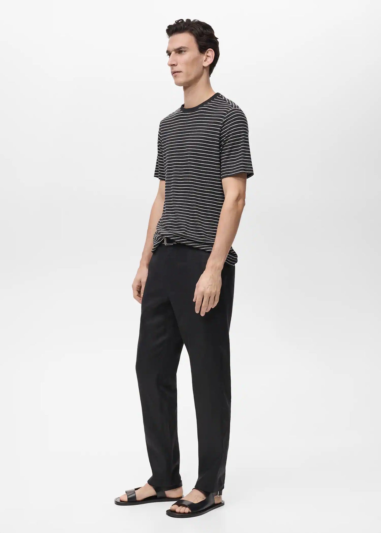 Mango 100% linen striped t-shirt