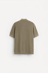 ZARA TEXTURED WEAVE POLO SHIRT WITH ZIP