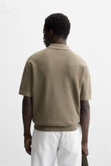 ZARA TEXTURED WEAVE POLO SHIRT WITH ZIP
