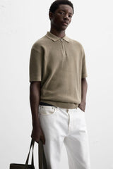 ZARA TEXTURED WEAVE POLO SHIRT WITH ZIP